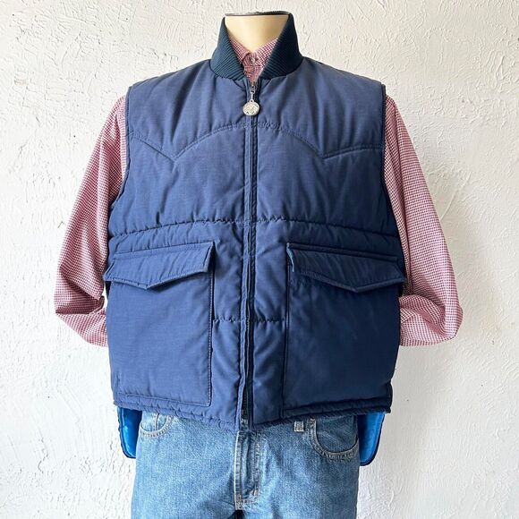 Vintage Miller Outerwear Insulated Vest Blue Western Yoke USA Made - Men's XL - Picture 3 of 16